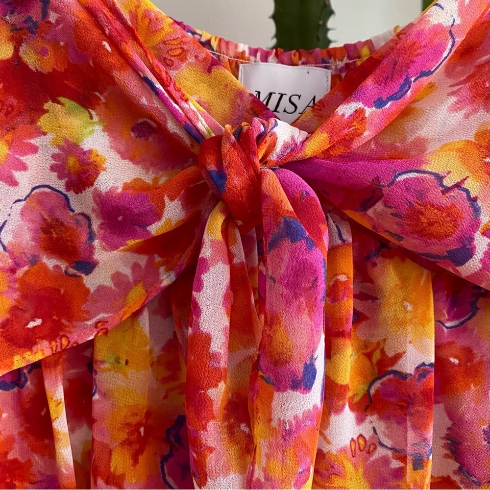 Misa Pink Orange Yellow Floral Chiffon Dress Romper XS - Picture 8 of 16